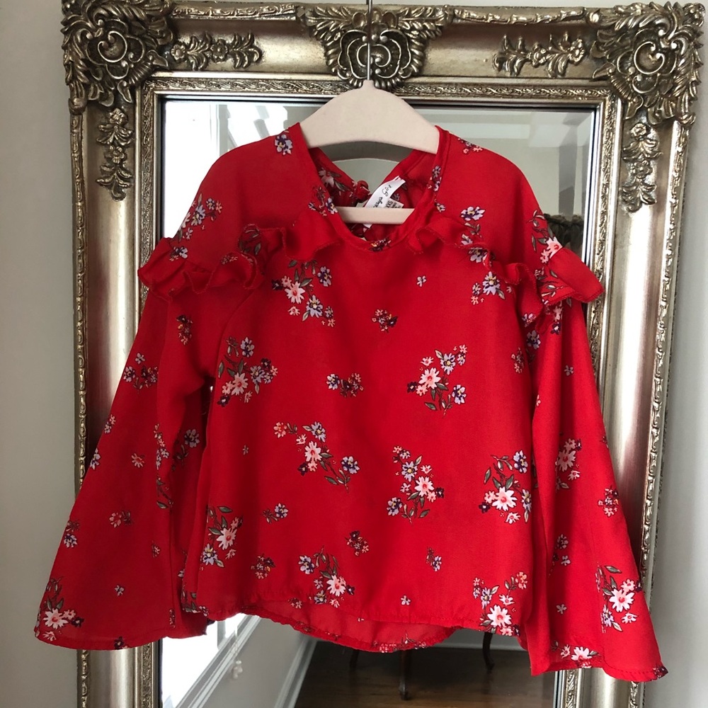 GIRLS | Floral Bell Sleeve Blouse, size xxs/3T